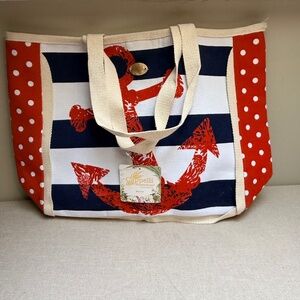 Cappelli Straworld Canvas Nautical Anchor Tote New With Tags